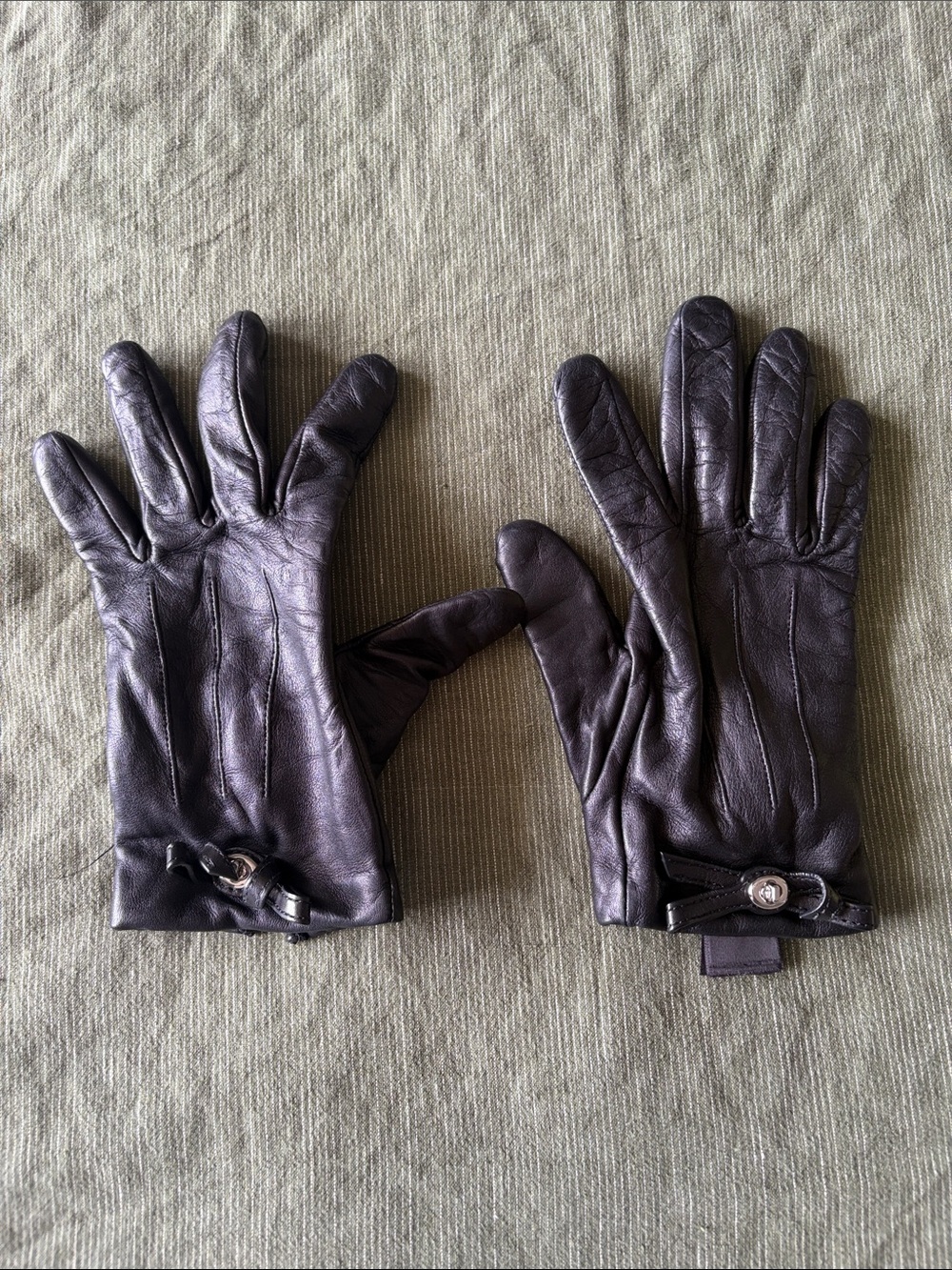 Coach Dark Brown Leather Gloves with Signature Buckle